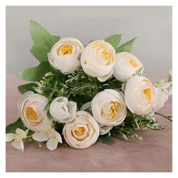 1 ramo de 12 cabezas de Flores artificiales de peonía, rosa de té, Camelia, Flores falsas de seda for decoración DIY de hogar, jardín y boda