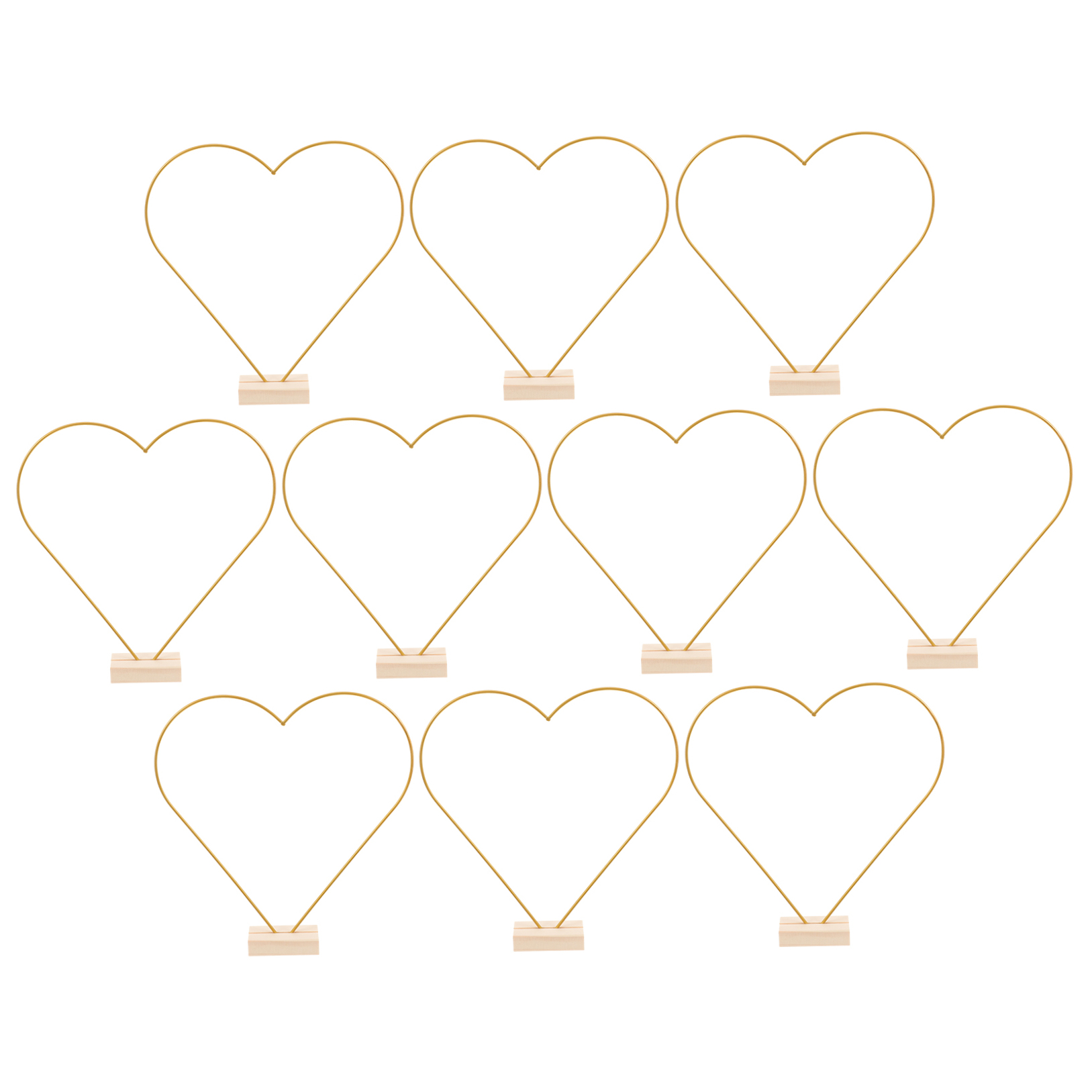 OUNONA 10Sets Golden Metal Floral Hoop with Wooden Base for Wedding Table Decoration and DIY Crafts