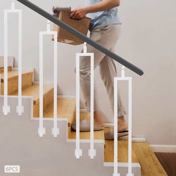 Adjustable Stair Baluster Posts (6-Pack), 100cm Iron Posts with Rust-Resistant Paint, 2.36x2.24in Rectangular Base, Side-Mounted Design for Narrow Spaces, Safe for Seniors/Children