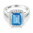 thumbnail image 2 of Gem Stone King 4.58 Ct Octagon Swiss Blue Topaz White Created Sapphire 925 Sterling Silver Ring (Size 9), 2 of 4