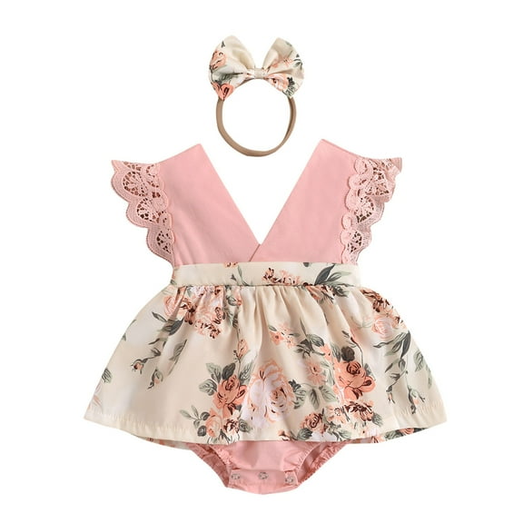TAIAOJING Toddler Baby Girl Clothes Set Sleeveless Sunflower Print Romper Jumpsuit Headband Outfits For Girl 18-24 Months