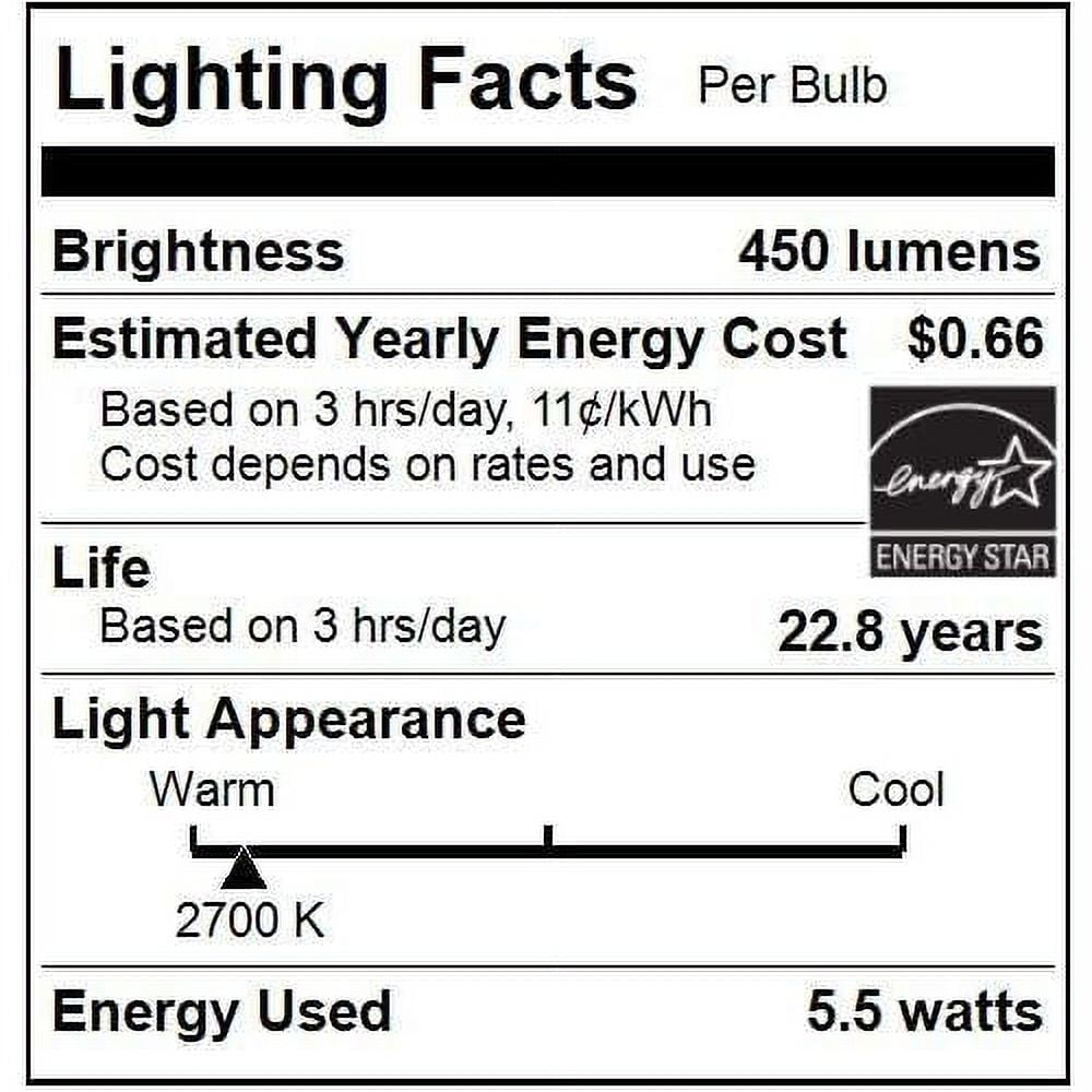 Diodesy- Pack of 4 A15/LED/6W/D/E/FR/27K LED Dimmable Bulb for Refrigerator/Freezers/Ceiling Fan, 2700K Warm White, 6W (40W Equiv.), 480 Lumens, Medium Base E26, Frosted Finish, UL Listed, Energy Star
