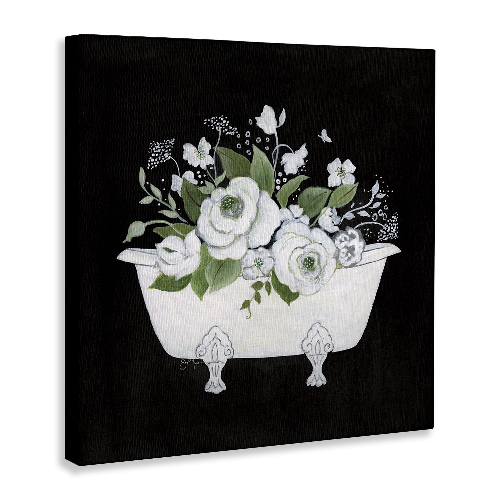 Stupell Industries White & Black Bath Typography Painting Gallery Wrapped Canvas Art Print Wall Art, 24 x 24