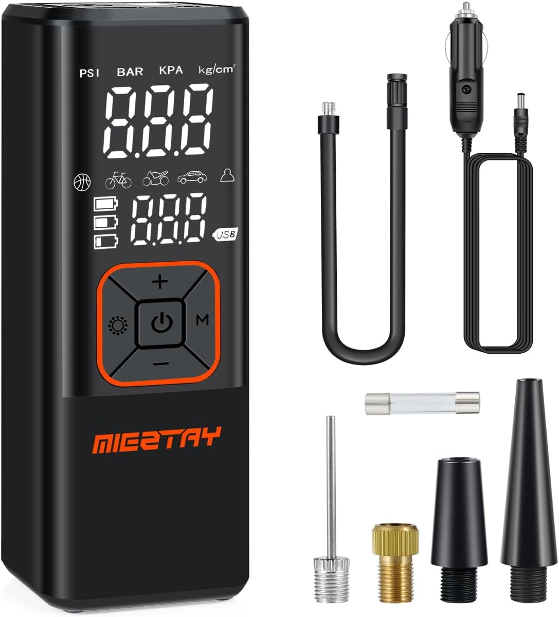 Tire Inflator Portable Air Compressor - 2X Fast Cordless Air Pump for Car Tires, Motorcycle, Bicycle Pump - 150 PSI Auto Tire Inflator with Pressure Gauge