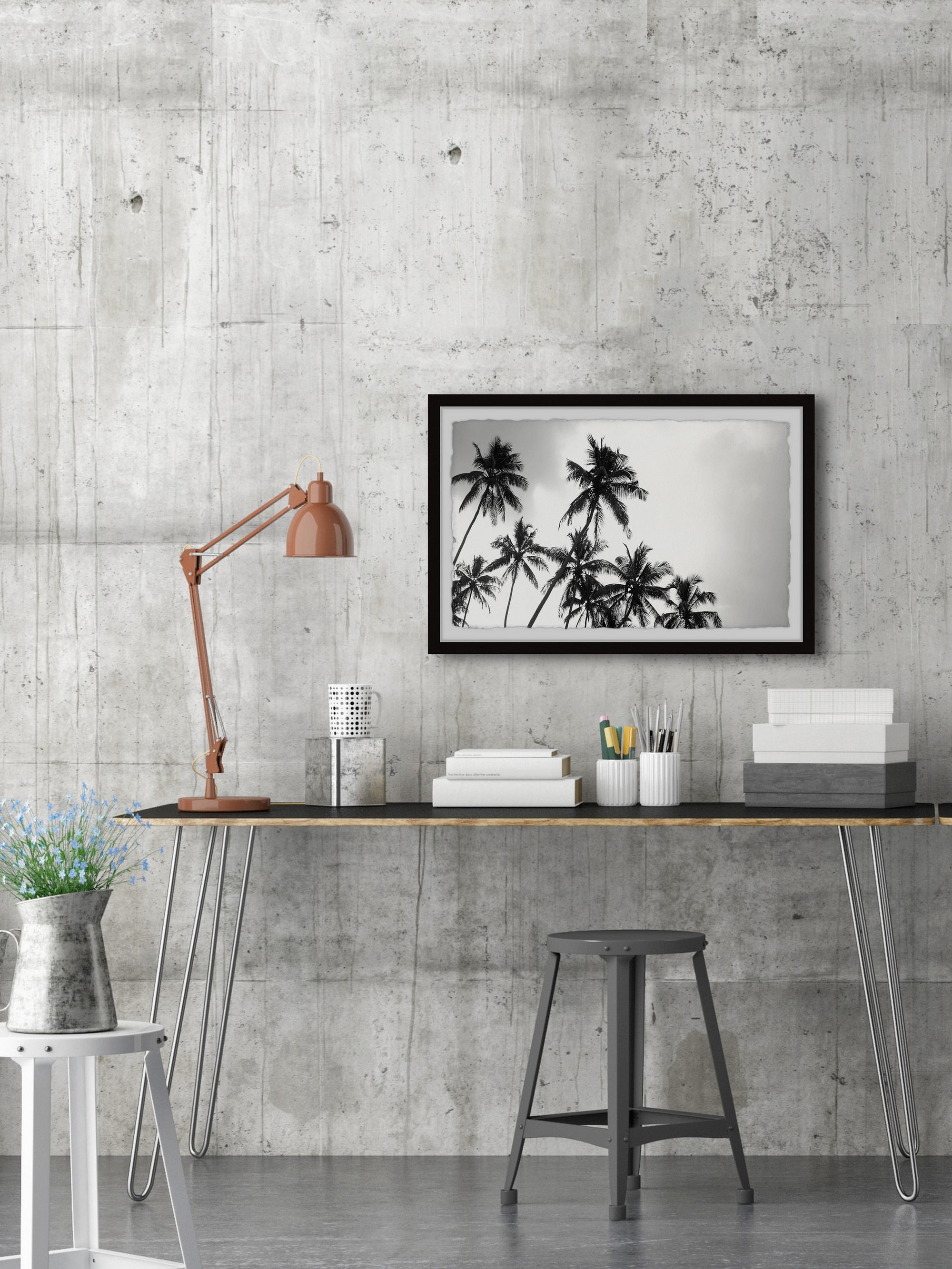 Marmont Hill Black and White Palms Framed Wall Art, 12" x 18"