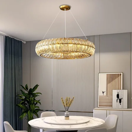 LUOLAX 24" Pumpkin Crystal Chandelier Luxury 8-Light Pendant Ceiling Lighting Fixture