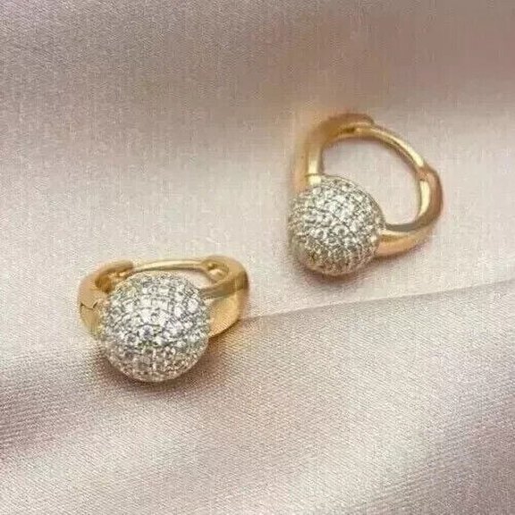 1 Ct Round Cut Lab Created Diamond Women Cluster Huggie Hoop Earrings 14K Yellow Gold Plated 925 Silver