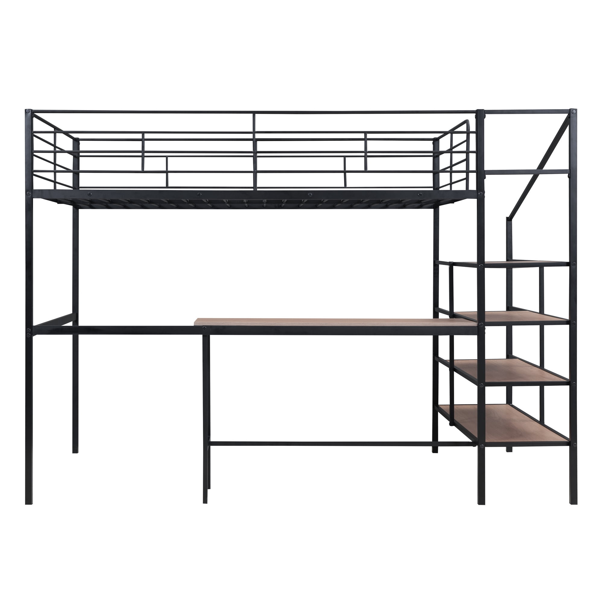 Full Size Loft Bed with Desk and Lateral Storage Ladder,Metal Loft Bed for Kids,Black