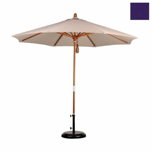 California Umbrella MARE908-SA65 9 ft. Wood Market Umbrella Pulley Open Marenti Wood-Pacifica-Purple