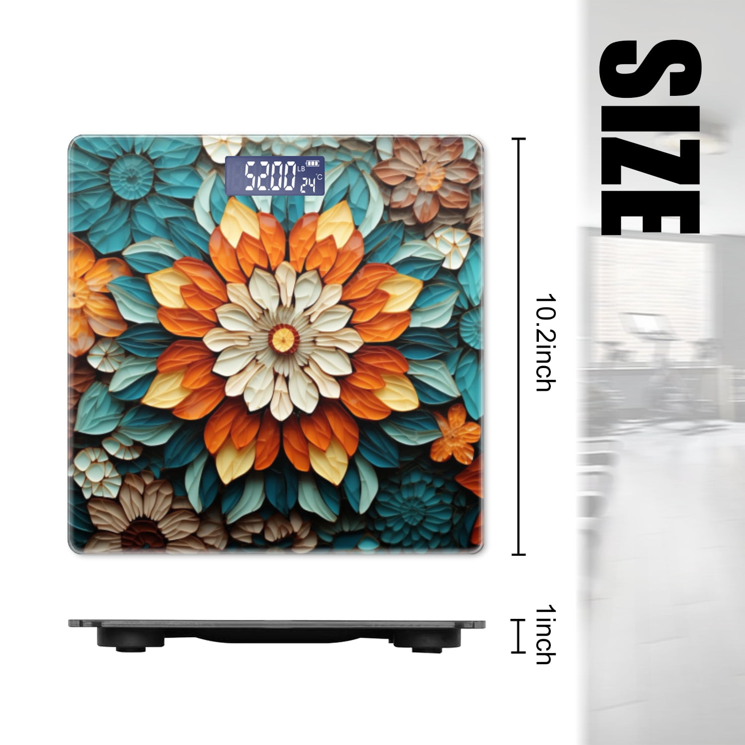 Bathroom Scale, Highly Accurate Digital Body Scale,Precisely Measures Weight up to 400 lbs-Vibrant Pattern Of Layered Paper Flowers
