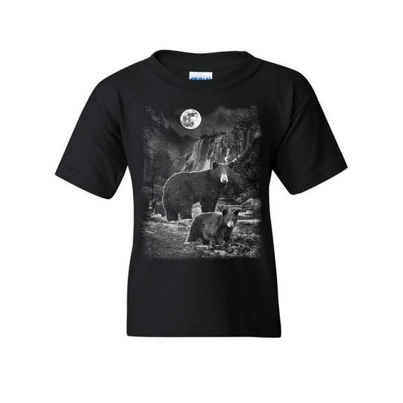 Tee Hunt Bears in The Night Youth T-Shirt Bear Grizzly Wilderness Animals Kids Tee