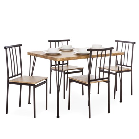 Rectangular Garden Table And Chairs Best Choice Products 5-Piece Metal and Wood Indoor Modern Rectangular Dining Table Furniture Set for Kitchen, Dining Room, Dinette, Breakfast Nook w/ 4 Chairs, Brown ()