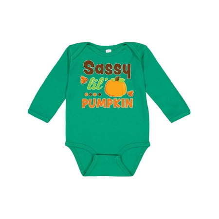 

Inktastic Thanksgiving Sassy Lil Pumpkin with Fall Leaves Gift Baby Girl Long Sleeve Bodysuit