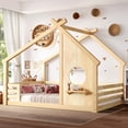 thumbnail image 2 of Jopath Full Size House Floor Bed with Window and a Small Shelf, Solid Wood Floor Bed with House-shaped Roof for Boys Girls Natural, 2 of 9