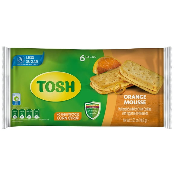 Pack of 20, Tosh Orange Mousse Cream Cookies, 5.25 oz