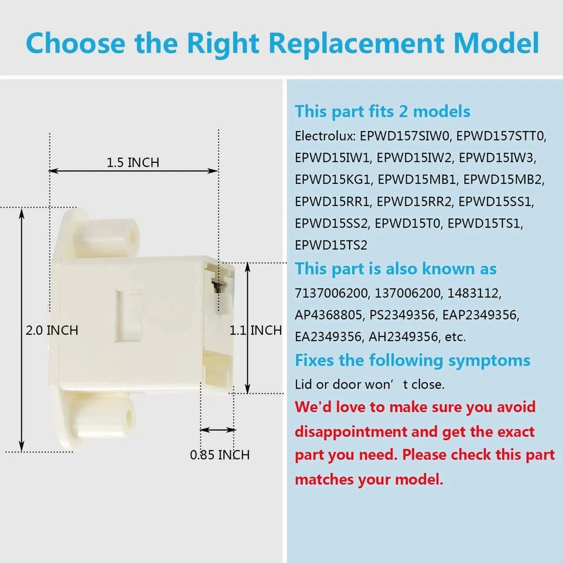 2Pcs Door Latch For Electrolux Epwd157Siw0 , Epwd157Stt0 , Epwd15Iw3 , Epwd15Mb2
