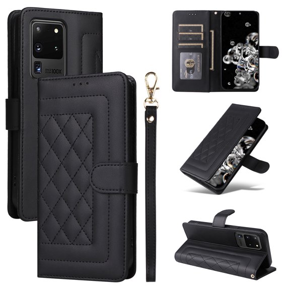 JTCASES Compatible with Samsung Galaxy S20 Ultra 5G 6.8 inch Case Wallet Flip Folio Case [Kickstand] with RFID Blocking Card Holders [Shockproof] Wrist Strap Cover for Men Women Girls, Black