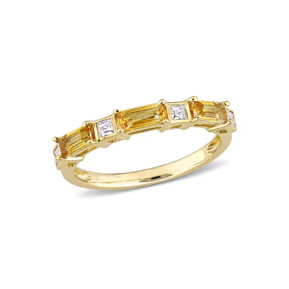 7/8 Carat (Ctw) Baguette Citrine and White Topaz Band Ring 10K Yellow Gold for Women
