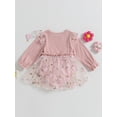 thumbnail image 4 of Wassery Infant Girl Romper Dress Long Sleeve Flower Print Jumpsuits Bow Tulle Dress Newborn Bodysuits 3 6 12 18 Months Baby Girls Fall Clothes for Birthday Party, 4 of 8