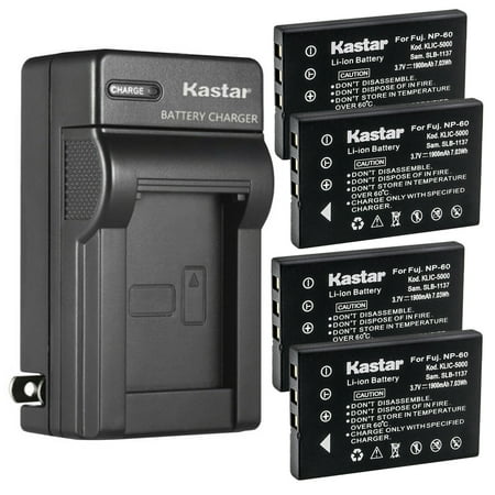 Image of Kastar 4Pack Battery and AC Wall Charger Replacement for Vivitar Digital Video Camera DVR-840XHD DVR-565HD DVR-390H DVR-530 DVR-545 DVR-550 DVR-550G DVR-688 DVR-710 DVR-7300X Vivicam 3930 Vivicam 4000