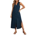 thumbnail image 2 of Uscallm Women's V Neck Sleeveless Button Down Boho Maxi Dress Casual Flowy Long Travel Dresses Lightweight Summer Beach Sundress, Blue 2XL, 2 of 9