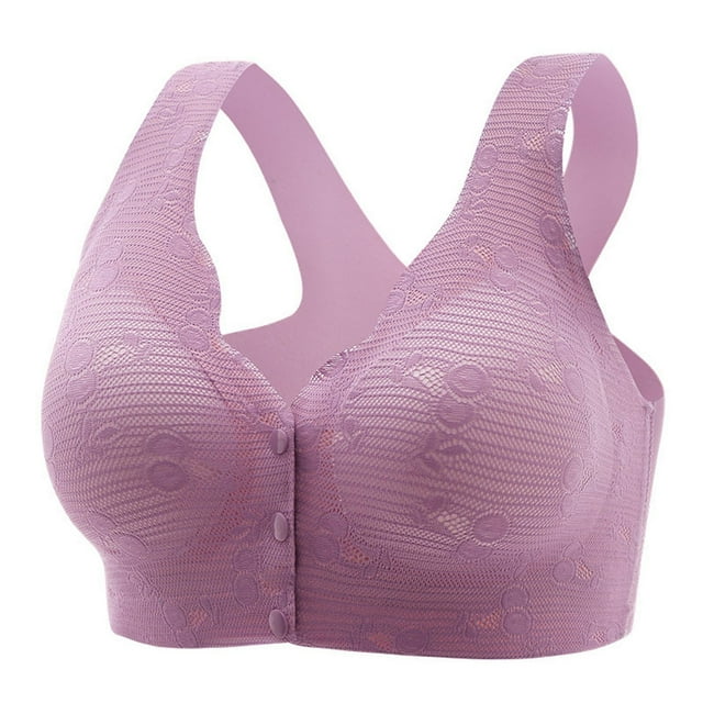 Timegard Womens Bra Wireless Front Closure Button Flower Lace Full Support Comfortable Seniors Bras