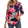 thumbnail image 3 of Hibeli Hawaiian Shirts for Women Tropical Floral Print V Neck 3/4 Sleeve Top Blouses Vacation Outfits, 3 of 6
