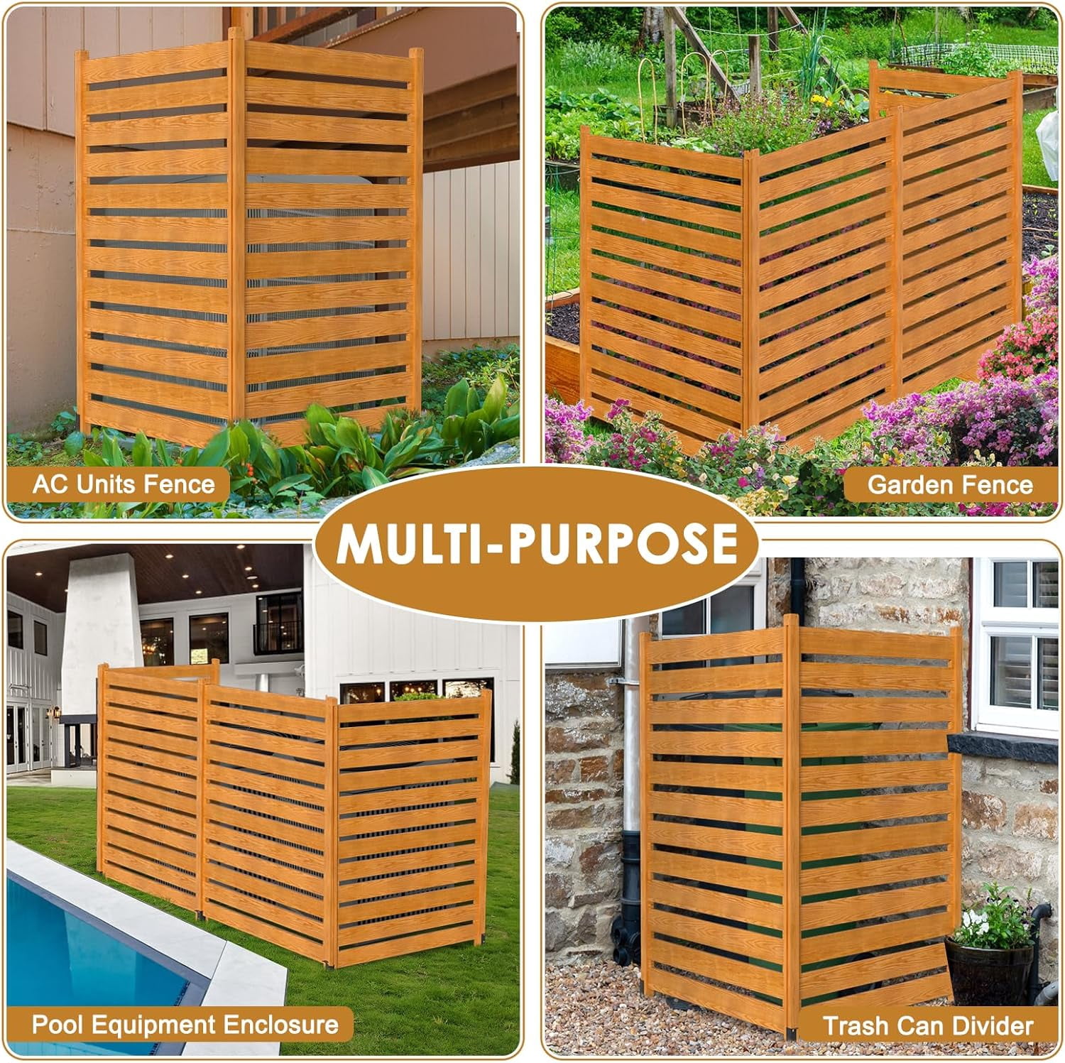 Zikebtuy 48in W x 48in H Air Conditioner Fence, 2 Panels Outdoor Wooden Fence Privacy Screen with Metal Stakes, Trash Can Pool Equipment Enclosure Outside Panels Decorative Fences