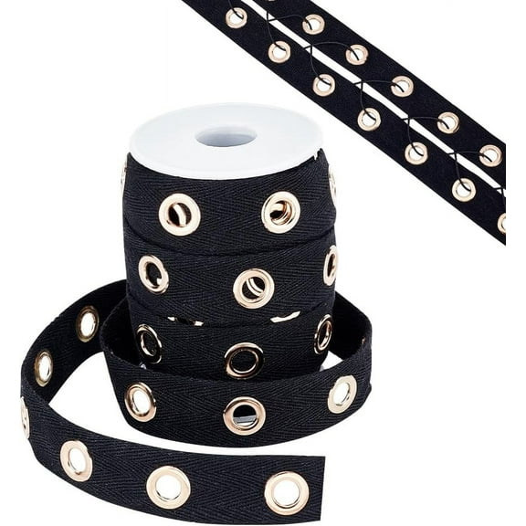 DIY 10 Yards Eyelet Tape Black Grommet Trim 1" Wide Cotton Tape Grommet with Eyelet Rings Brass Eyelet Twill Trim for Sewing Garment Corset Shirt Shoes Dress Skirt Jacket Choker 8mm Hole DIY