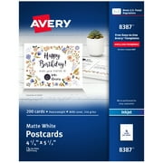 Avery Postcards, 4.25" x 5.5", Matte White, 200ct (8387)