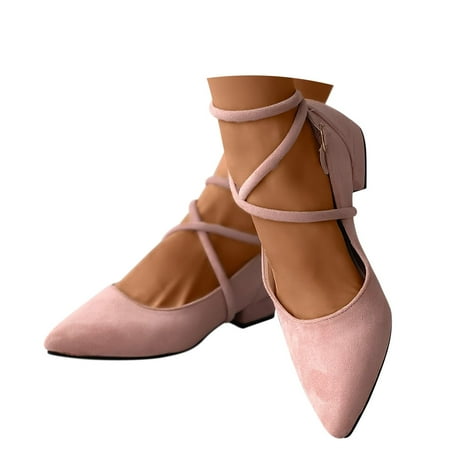 Oyedens Womens Dress Shoes Suede Pointy Toe Cross Trappy Low Heels Dressy Shoes for Ladies Wedding