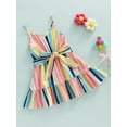 thumbnail image 3 of Little Girls Summer Strap Cami Dress Colorful Stripes Printed Bow Belted Princess Dress, 3 of 8