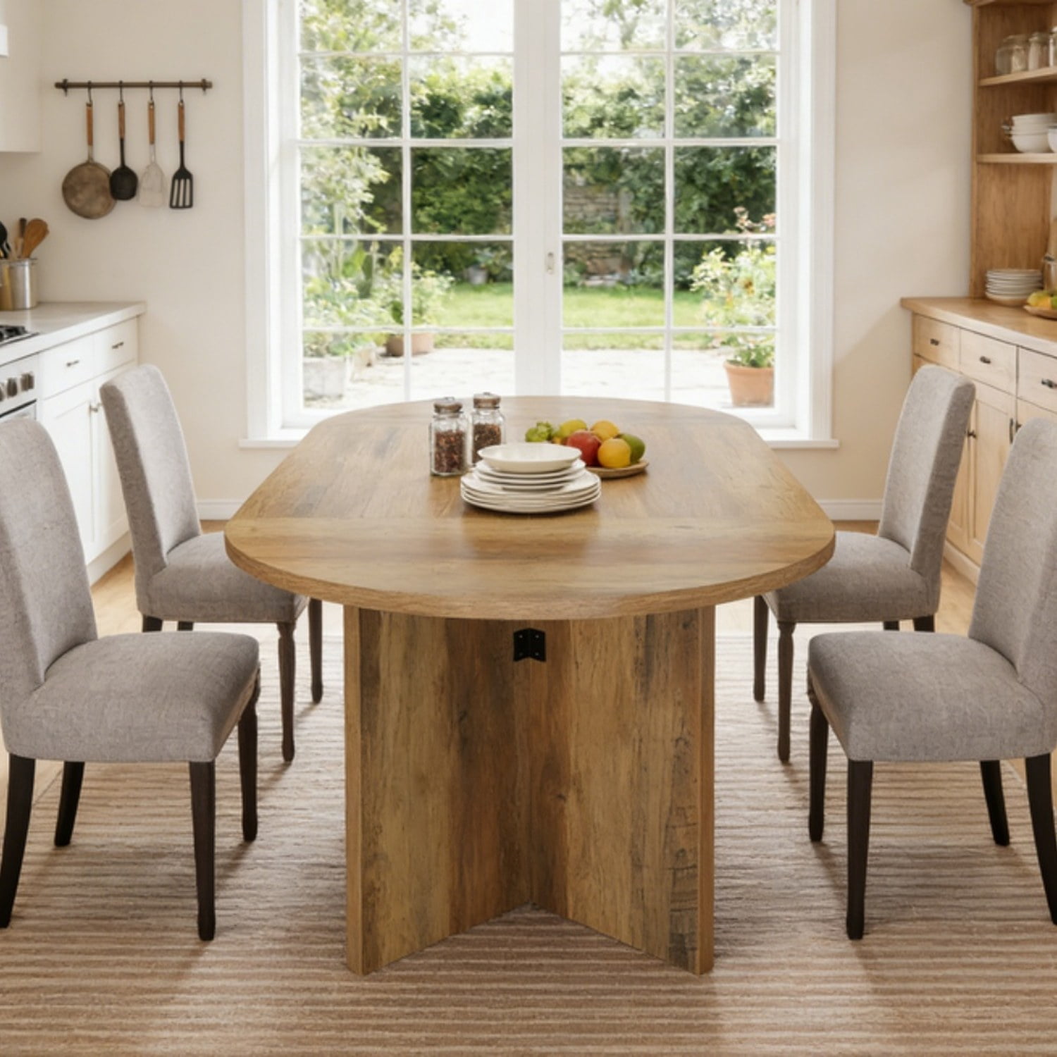 Farmhouse Oval Dining Table, 63 in Long, Seats 4-6, Brown
