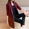 thumbnail image 4 of comerut Women Winter Coat Fleece Lapel Long Sleeves Mid Length Cardigan Warm Solid Color Casual Elegant Autumn Coat Female Clothing, 4 of 7