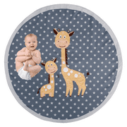 Baby Playmat with Inner Memory Foam Pad for Baby Boy or Girl, Machine Washable, Large-49 inches Non-Slip Floor Mat, Gray, Tan, Unisex | Part of the Safari Collection By Oberlux