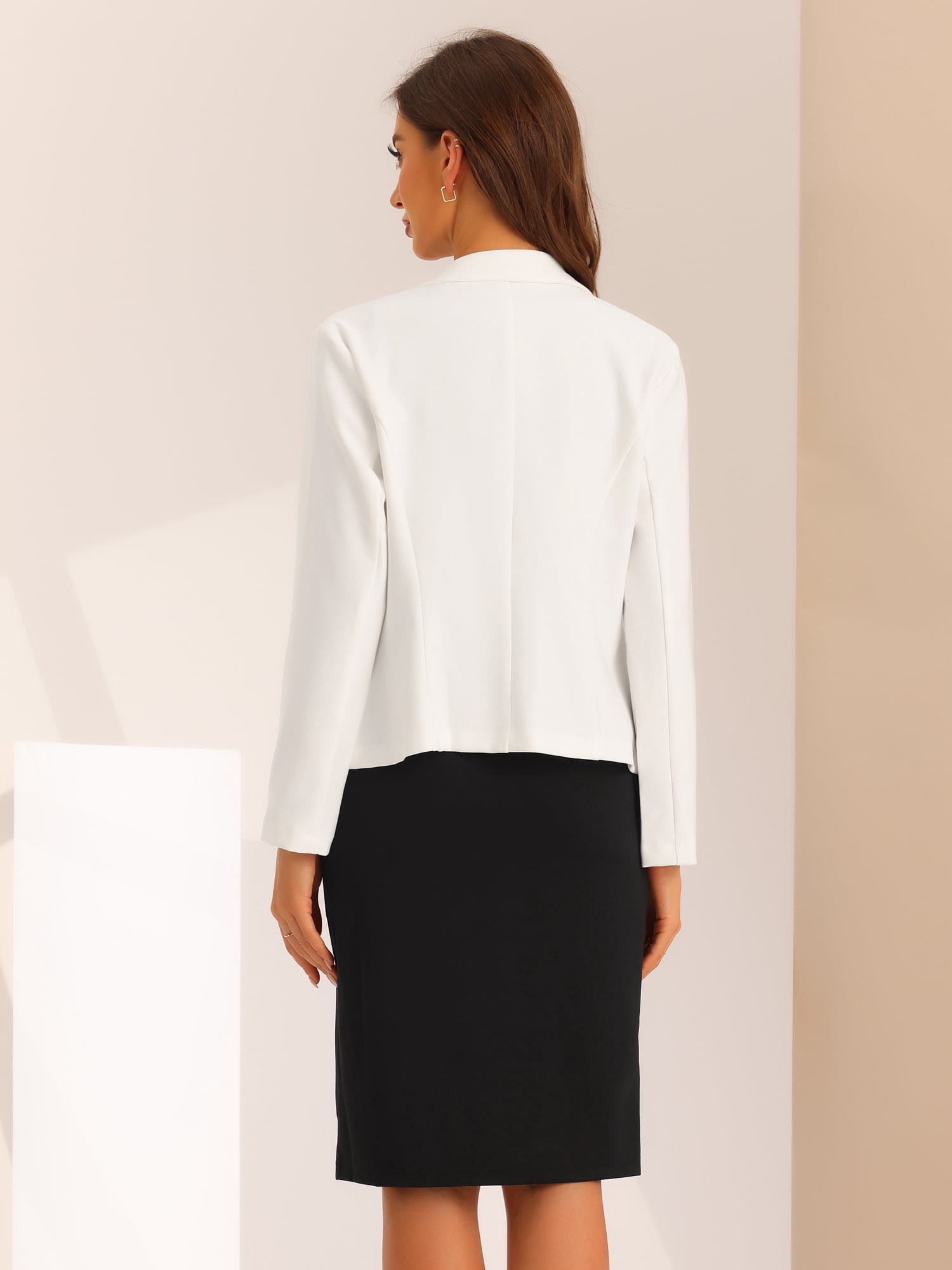Unique Bargains Women's Business 2pc Outfit V Neck Solid Dress Suit Sets Blazer Dresses M White