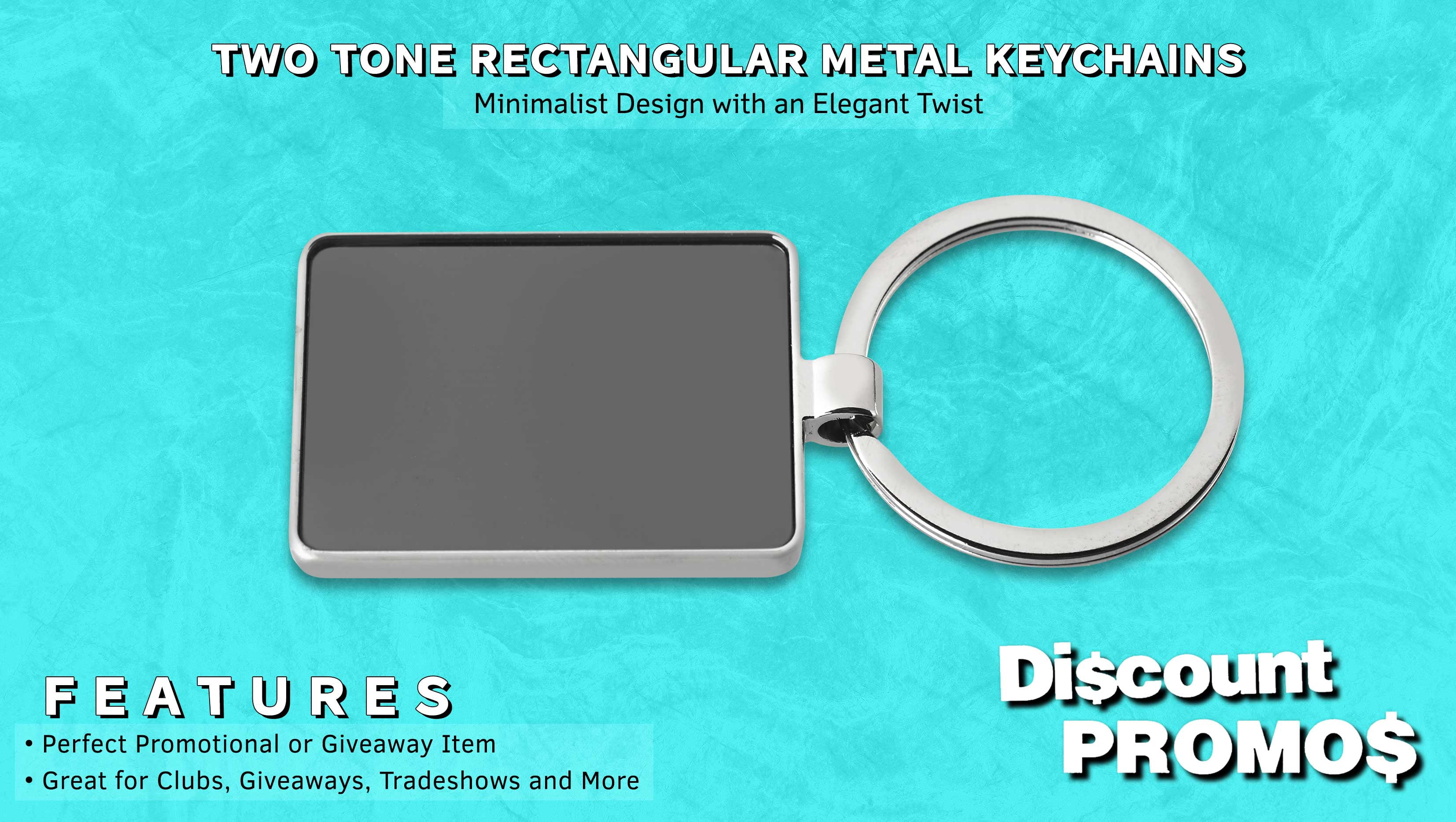 10 Two Tone Rectangular Metal Keychains Set - Key Ring, High Quality - Black
