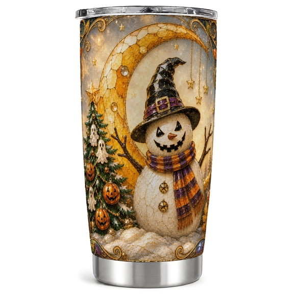 Snowman Witch Tumbler 20oz, Halloween Tumbler, Stainless Steel Travel Cup