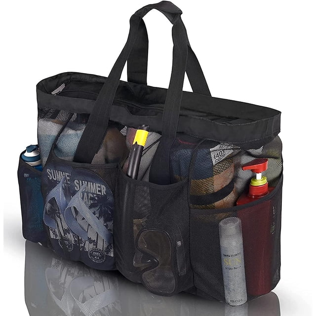 Bolsas y bolsos de playa de malla XL, bolso de playa extragrande con cremallera y bolsillos, de gran tamaño