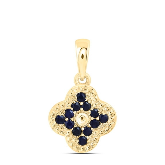 14K Yellow Gold Real Blue Sapphire Women's Milgrain 4 Leaf Clover Pendant 1/4 CT
