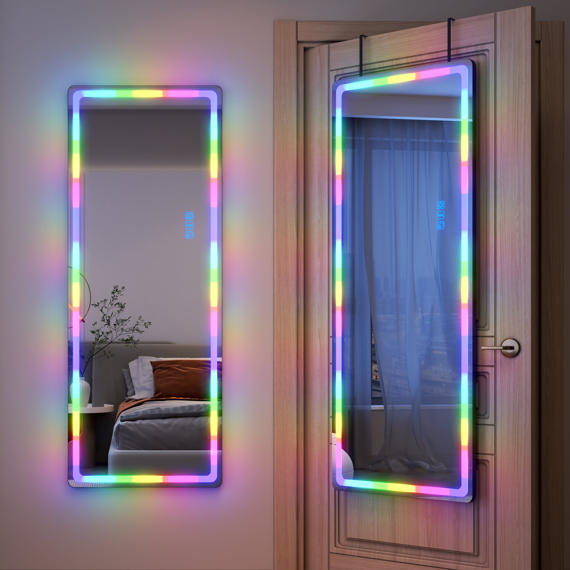 LVSOMT 47"x18" RGB LED Mirror, Over The Door Lighted Mirror, Full Length with Lights, Wall