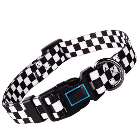 Dog Collar with Colourful Checkered Patterns, Adjustable Durable Puppy Collars for Small Medium Large Dogs (Black & White-S)