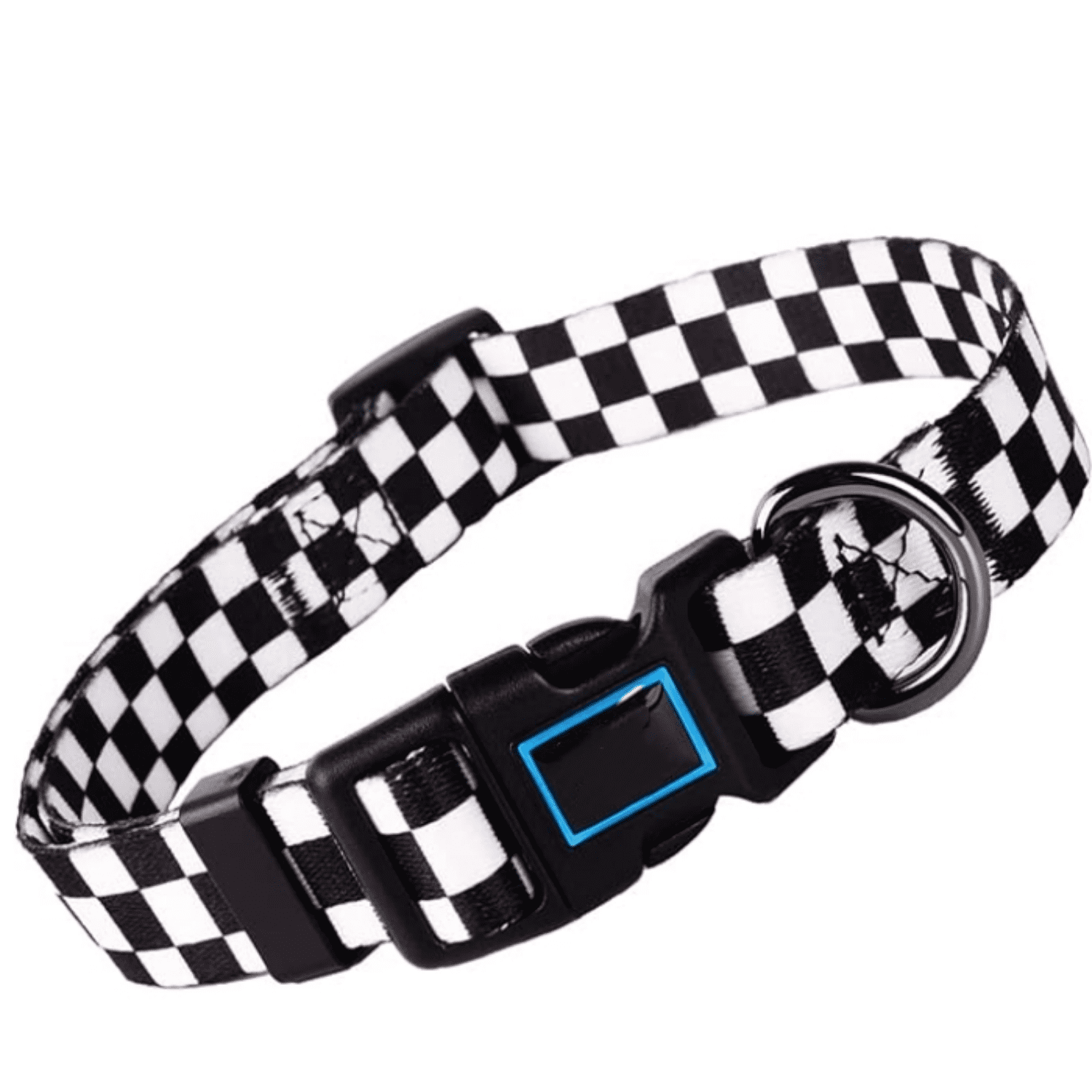 Dog Collar with Colourful Checkered Patterns Adjustable Durable Puppy Collars for Small Medium Large Dogs (Black & White-S)