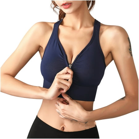 Elainilye Fashion Women Bras Yoga Sports Bra High Impact Running Shockproof Bra Vest Zipper Minimizer Bra