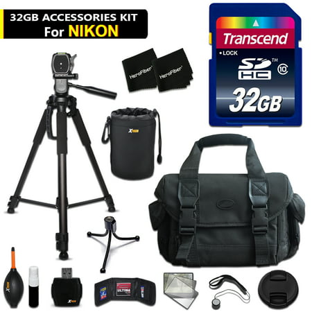 32GB Accessory Kit for Nikon DL24-85, DL18-50, DL24-500, D810a, D610, D800, D750, D500, D5500, D5300, D7200, D7100 Includes 32GB High-Speed Memory Card + Large Camera Case + 72' inch Tripod + (Nikon D7100 Best Deal)