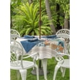thumbnail image 3 of Outdoor Tablecloth with Umbrella Hole for Patio/Picnic/Party/Camping, Summer Coastal Waterproof Table Cloth Round Cover Washable, Nautical Beach Marine Life Beige Striped (Dia 54"), 3 of 8
