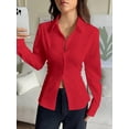 thumbnail image 5 of Women Button Up Shirt Long Sleeve Shirt V Neck Collared Blouse Aesthetic Work Tops Red L, 5 of 7