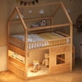 thumbnail image 3 of Harper & Bright Designs Full Size House Loft Bed with LED Light, Wooden Loft Bed with Shelves, Stairway Loft Bed with Guardrail & Ladder for Girls and Boys, Natural, 3 of 8