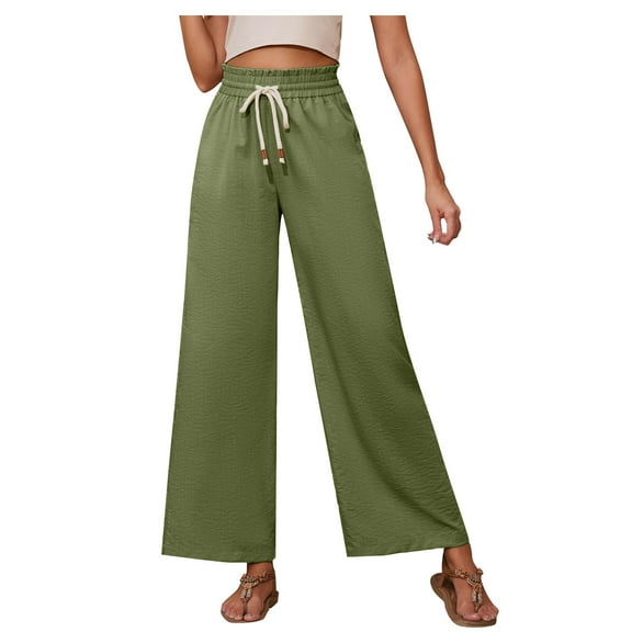 Tuosodrolic Wide Leg Pants Woman High Waisted Casual Pants Baggy Palazzo Pants Flowy Beach Pants Lounge Pants with Pockets