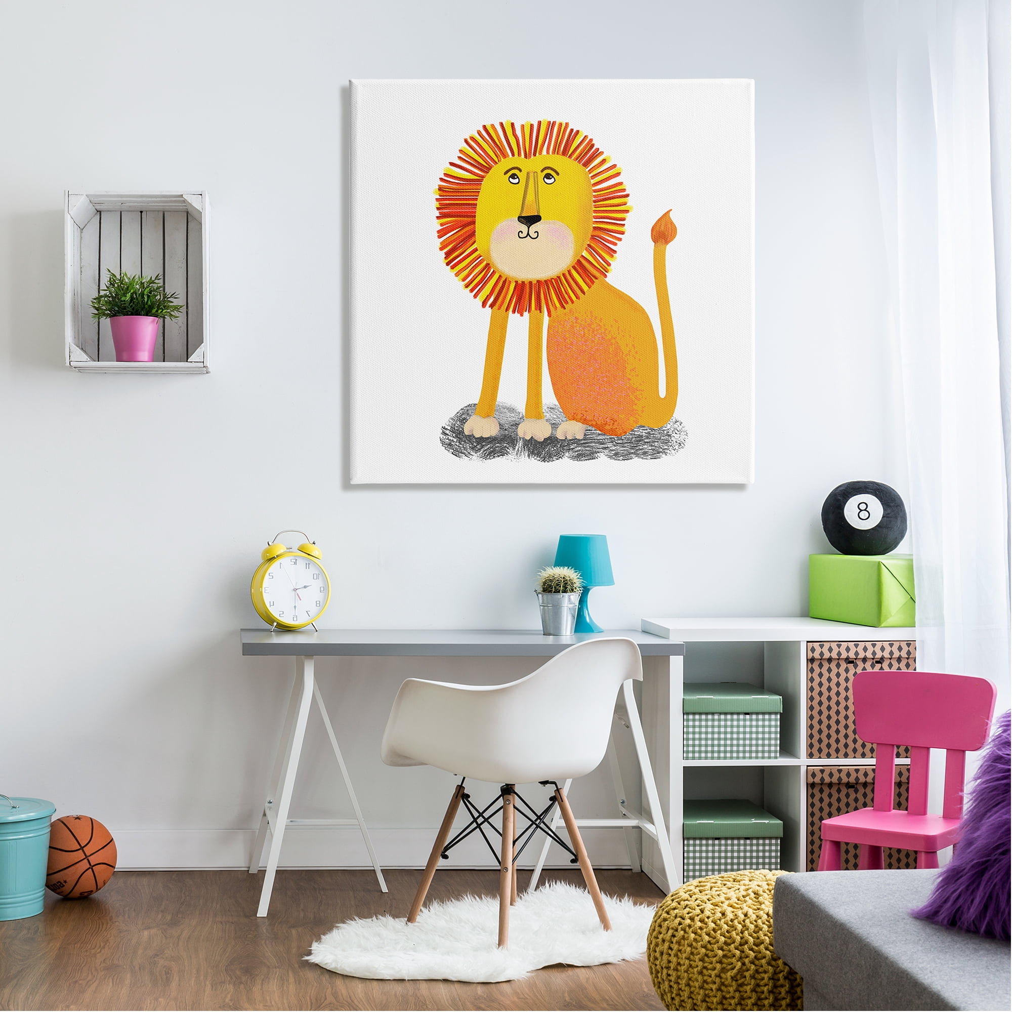 Stupell Industries Playful Smiling Lion Sitting Quirky Orange Mane Graphic Art Gallery-Wrapped Canvas Print Wall Art, 36x36, by Lynnda Rakos